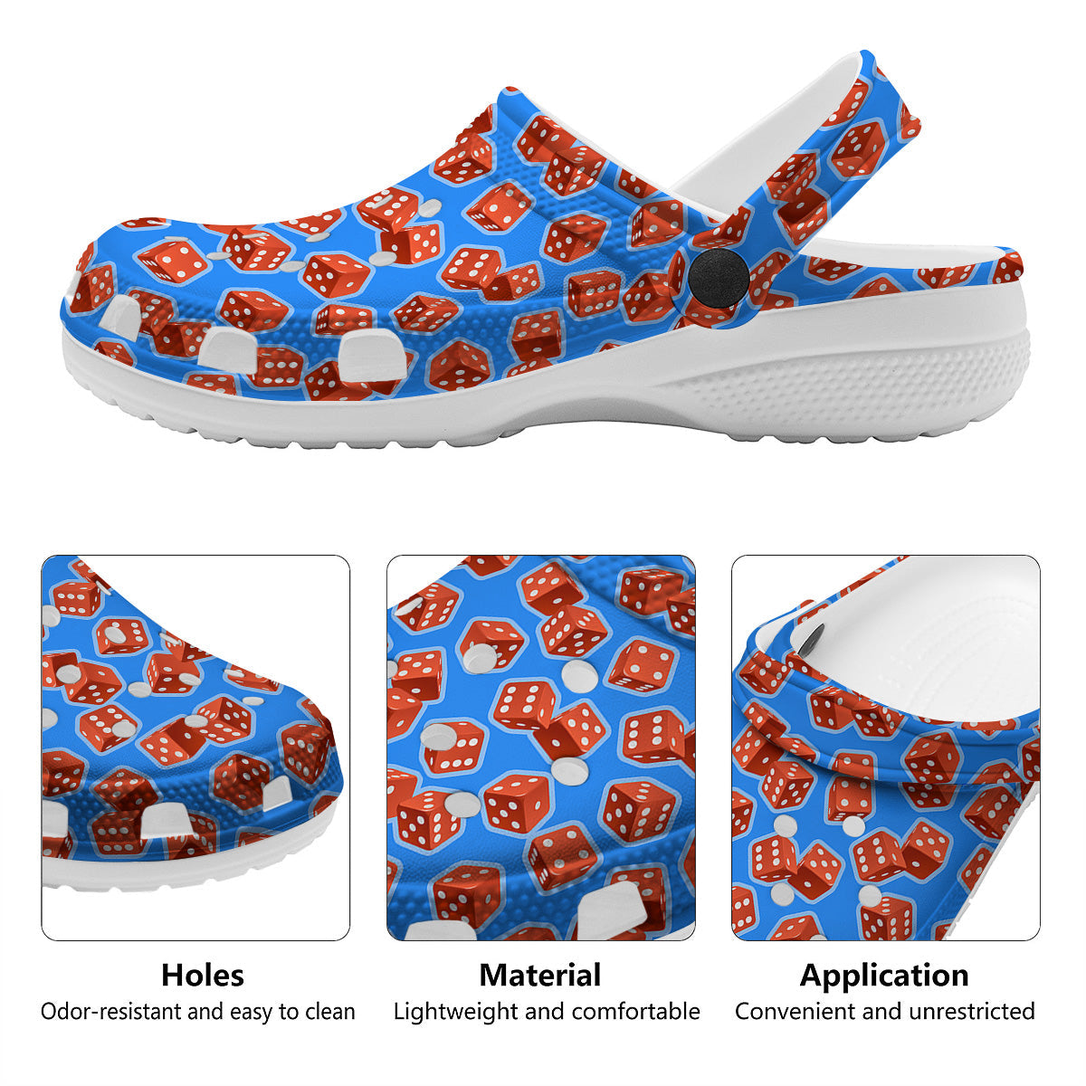 Dice Blue And Red Print Pattern Clog-grizzshop