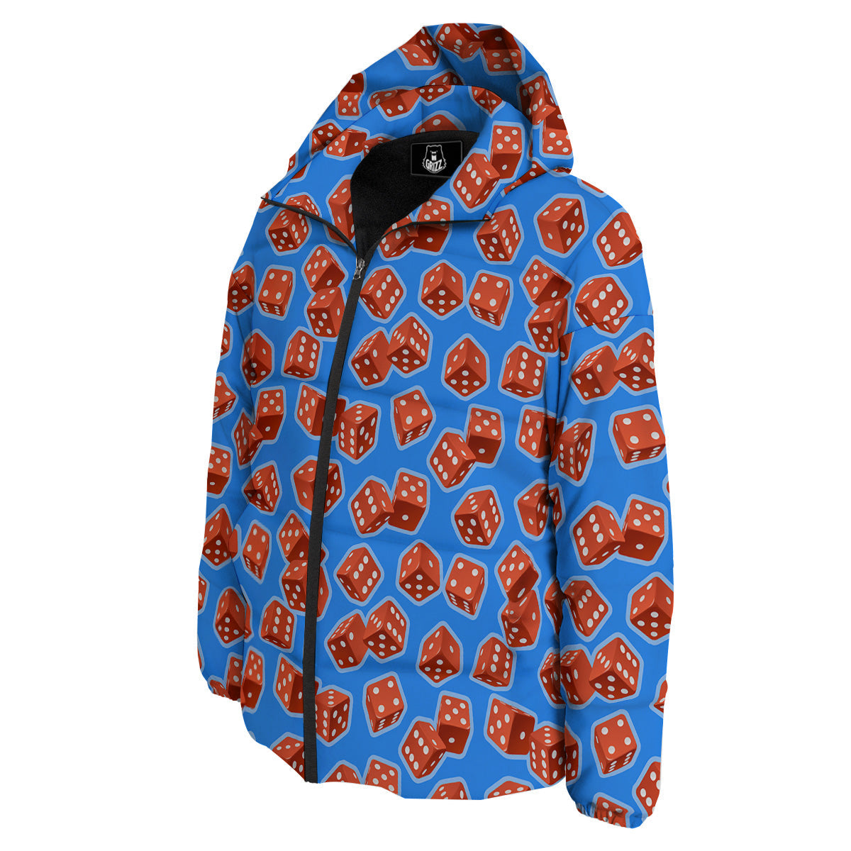 Dice Blue And Red Print Pattern Down Jacket-grizzshop