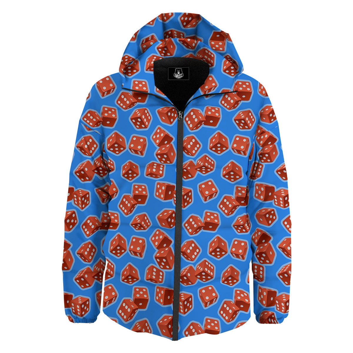Dice Blue And Red Print Pattern Down Jacket-grizzshop