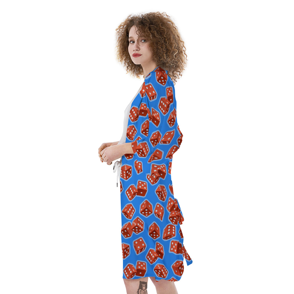 Dice Blue And Red Print Pattern Kimono-grizzshop