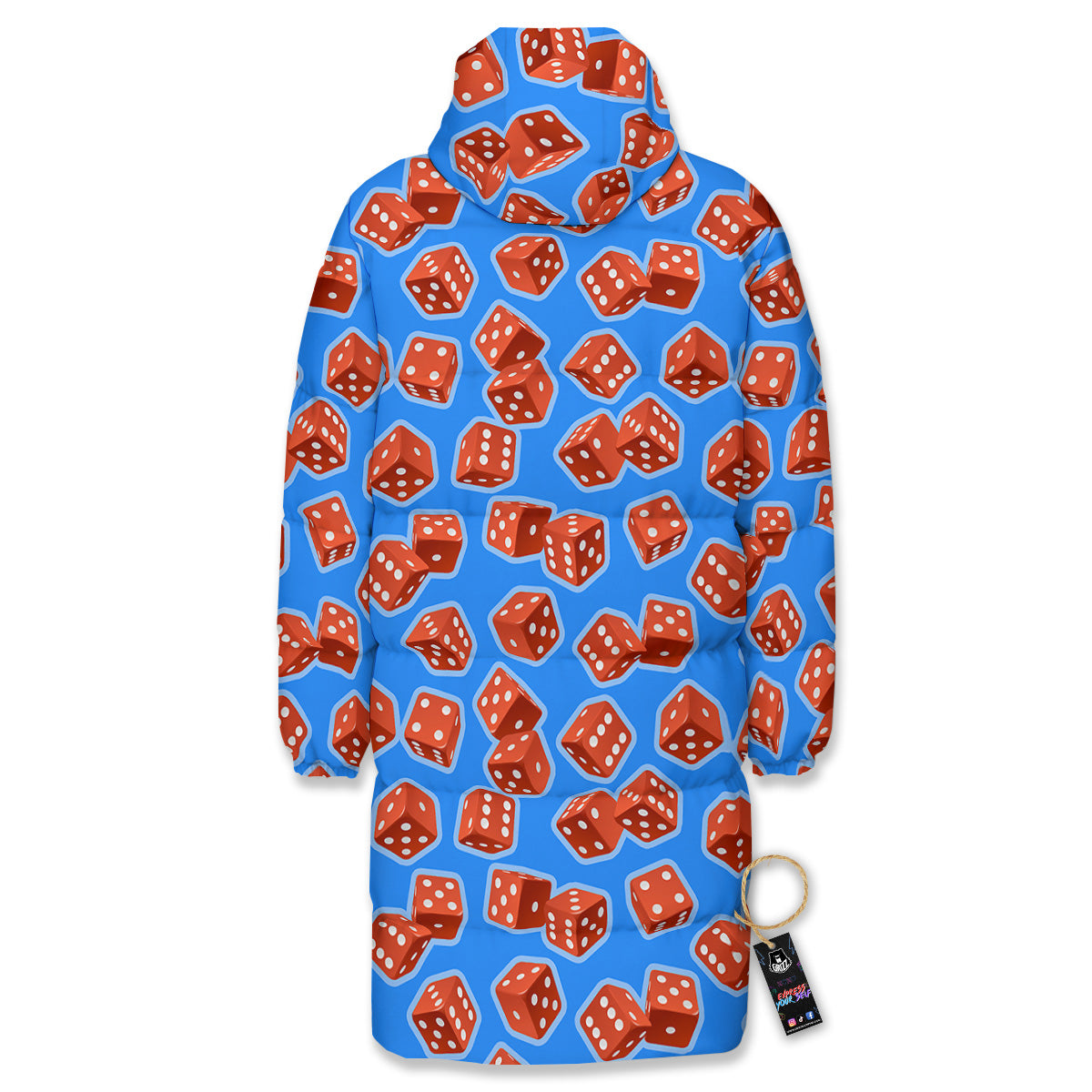 Dice Blue And Red Print Pattern Long Down Jacket-grizzshop