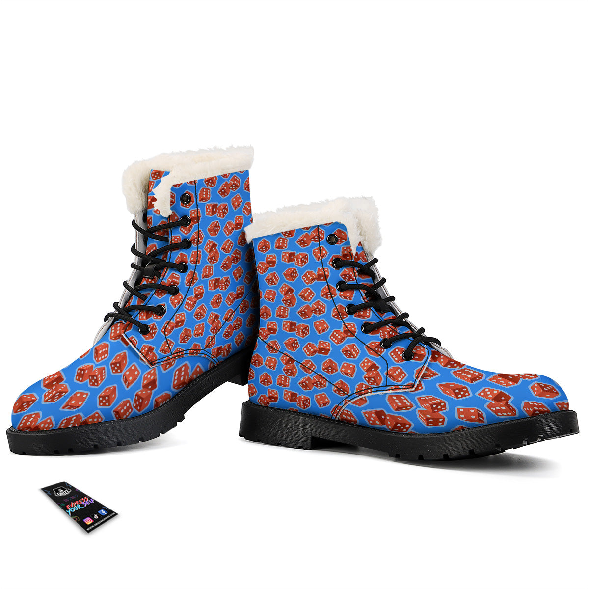 Dice Blue And Red Print Pattern Winter Boots-grizzshop
