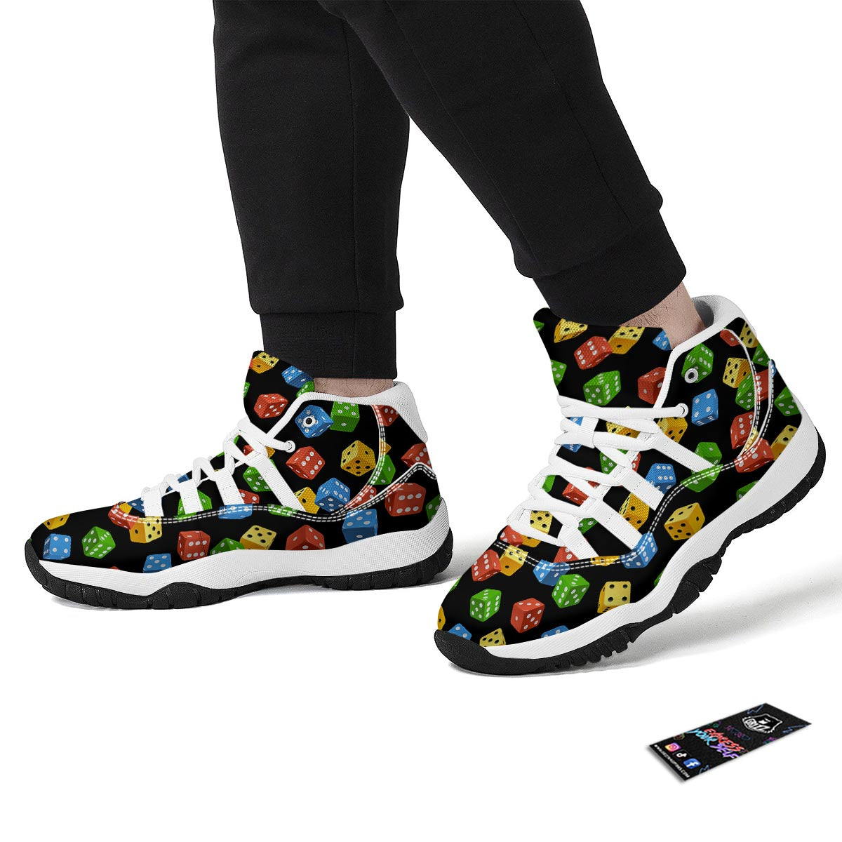 Dice Colorful Pattern Print White Bball Shoes-grizzshop