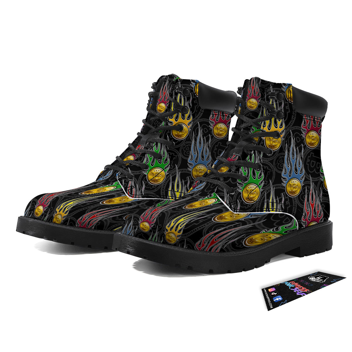 Digital Bitcoin On Fire Print Pattern Boots-grizzshop