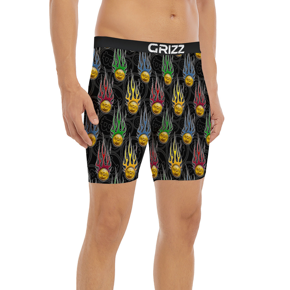Digital Bitcoin On Fire Print Pattern Boxer Briefs-grizzshop