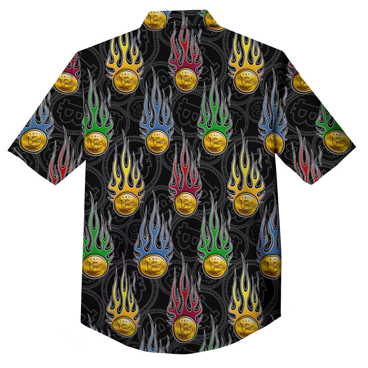 Digital Bitcoin On Fire Print Pattern Button Up Shirt-grizzshop