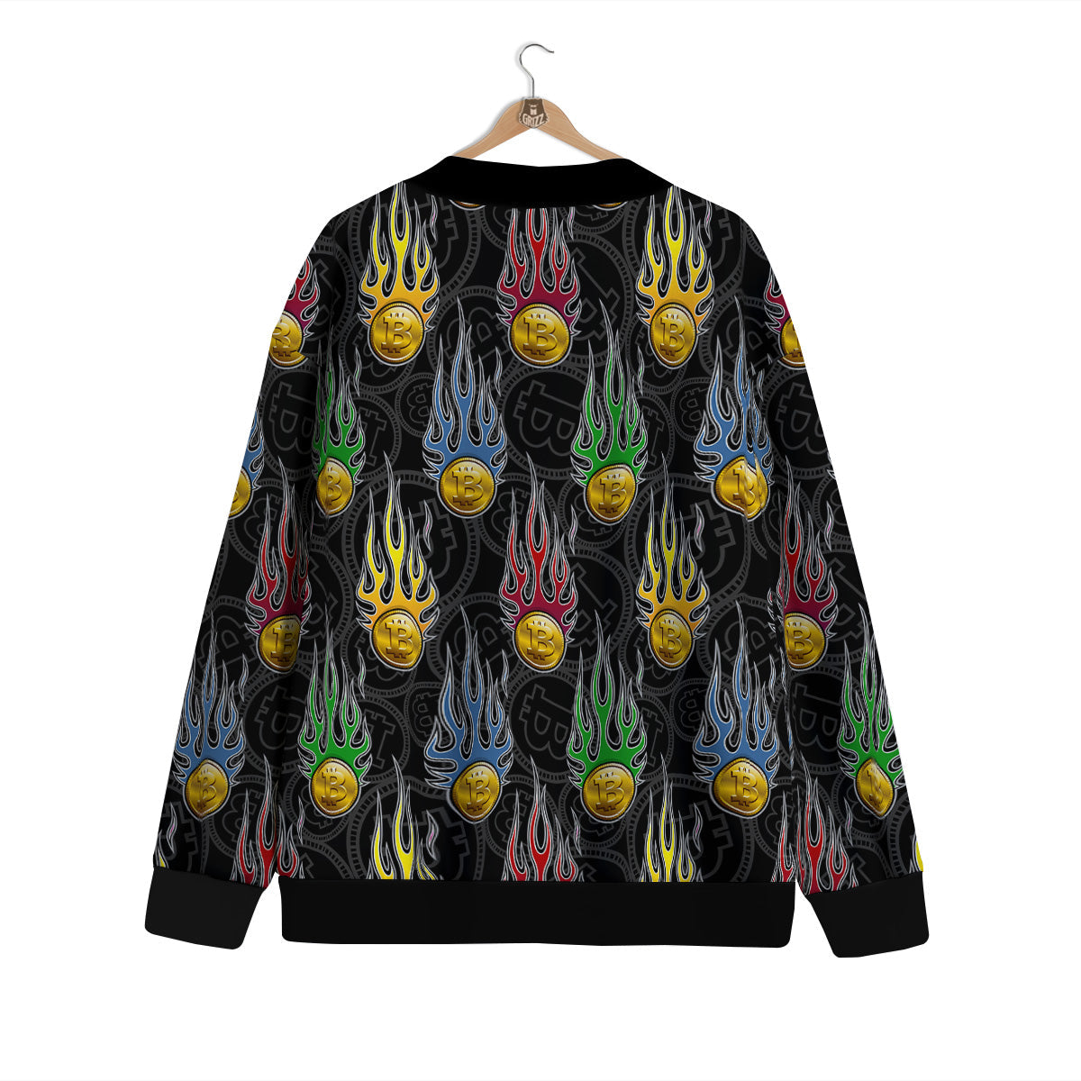 Digital Bitcoin On Fire Print Pattern Cardigan-grizzshop