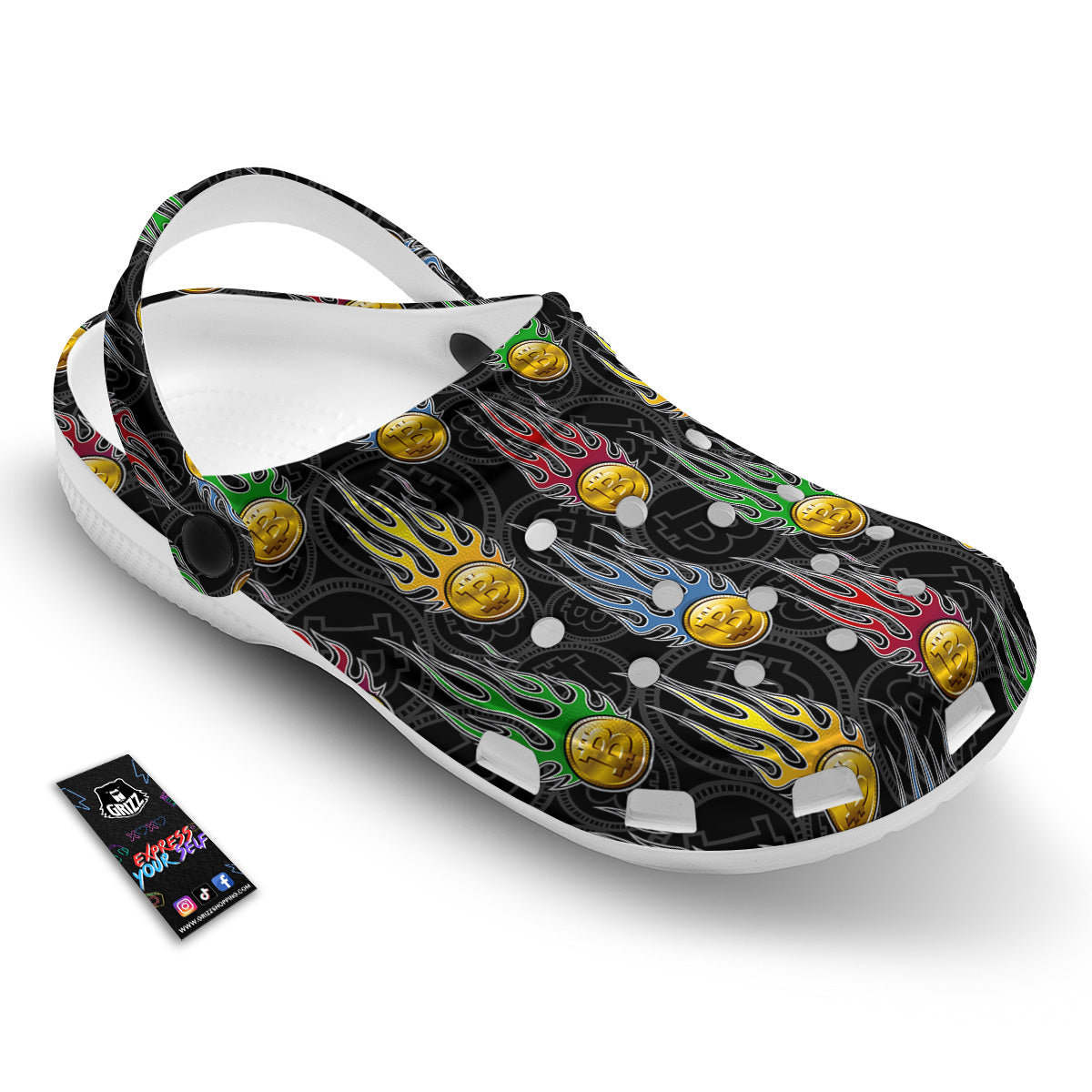 Digital Bitcoin On Fire Print Pattern Clog-grizzshop