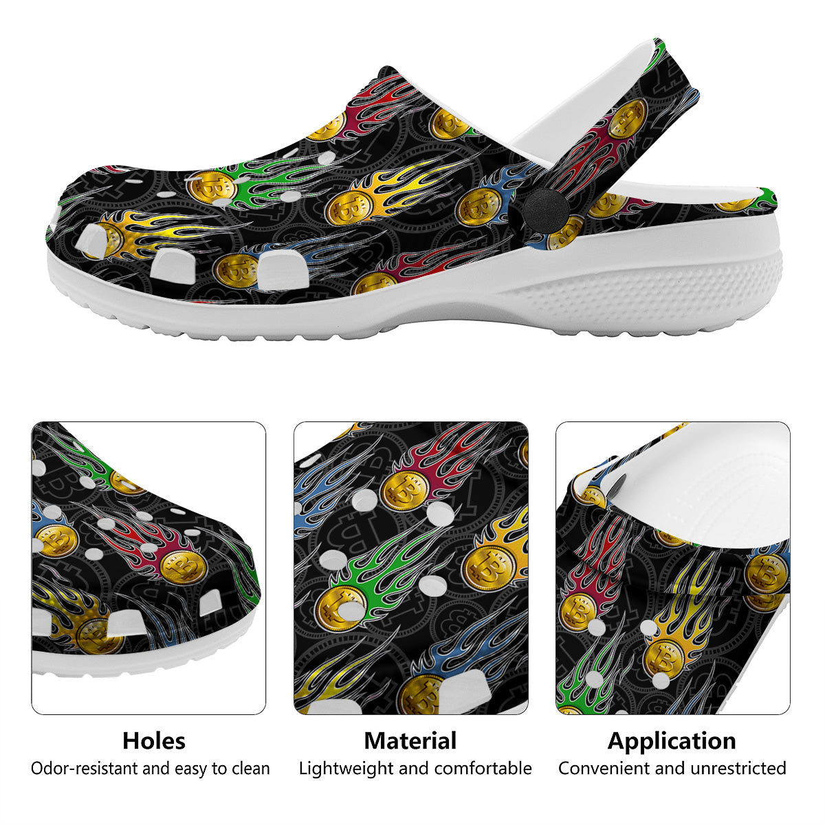 Digital Bitcoin On Fire Print Pattern Clog-grizzshop