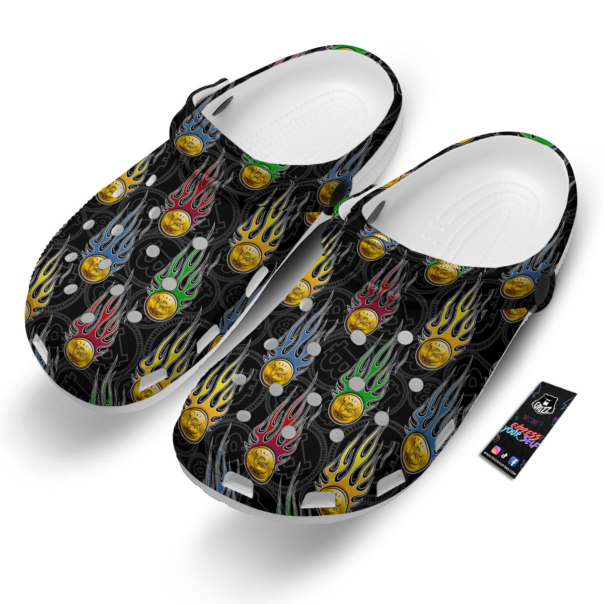 Digital Bitcoin On Fire Print Pattern Clog-grizzshop