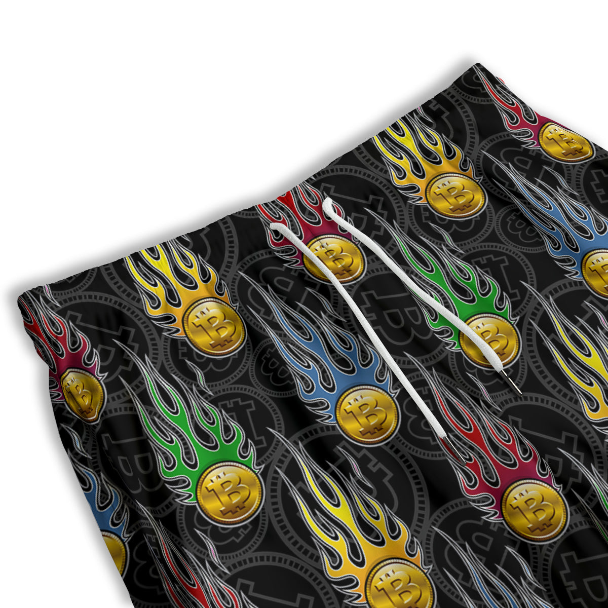 Digital Bitcoin On Fire Print Pattern Men's Athletic Shorts