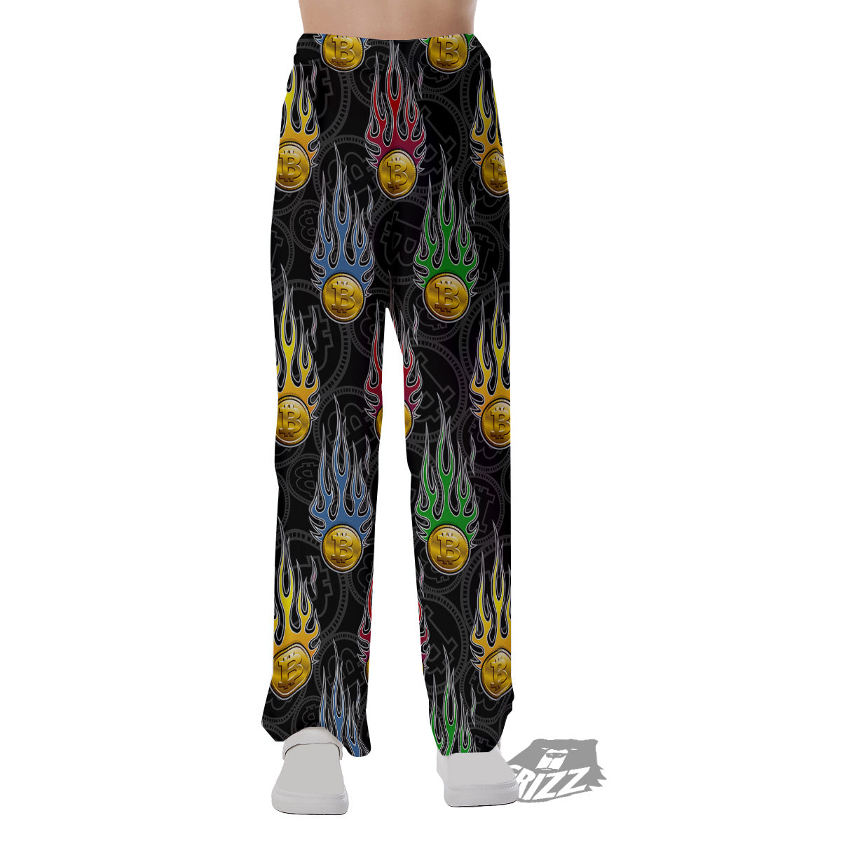 Digital Bitcoin On Fire Print Pattern Pajama Pants-grizzshop