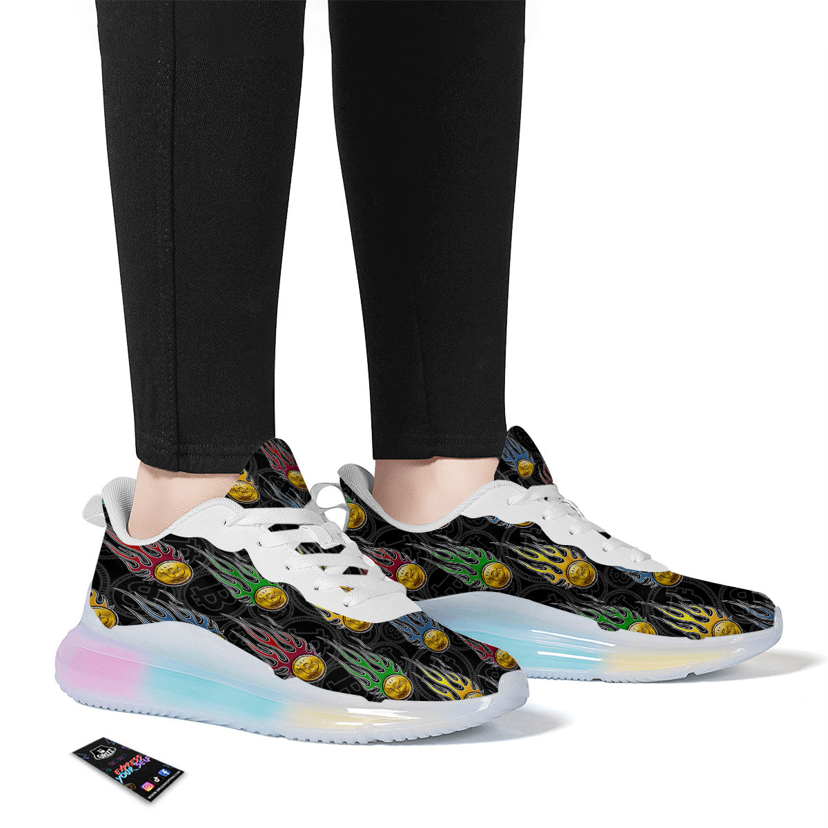 Digital Bitcoin On Fire Print Pattern Running Sneakers-grizzshop