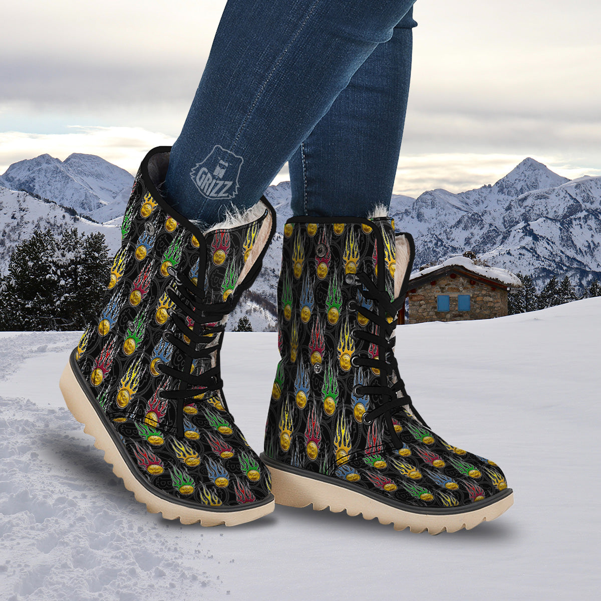 Digital Bitcoin On Fire Print Pattern Snow Boots-grizzshop