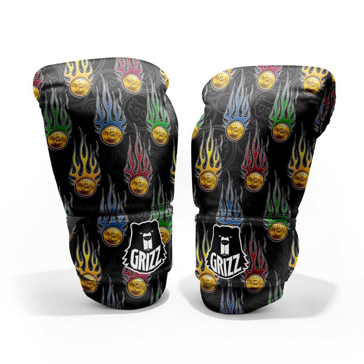 Digital Bitcoin On Fire Print Pattern Pro Boxing Glove