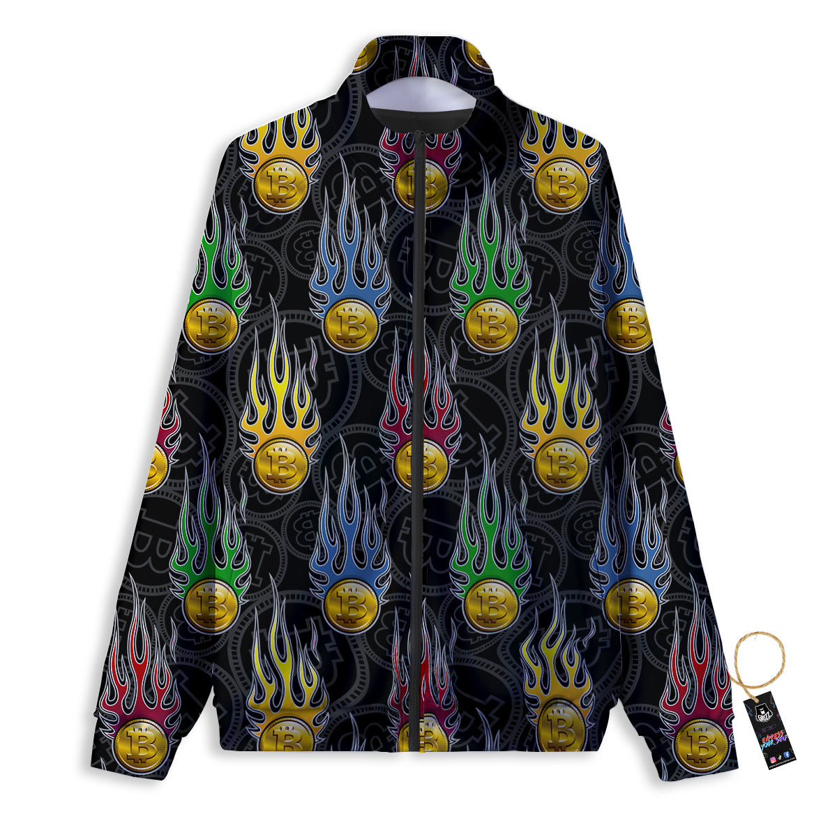 Digital Bitcoin On Fire Print Pattern Track Jacket-grizzshop