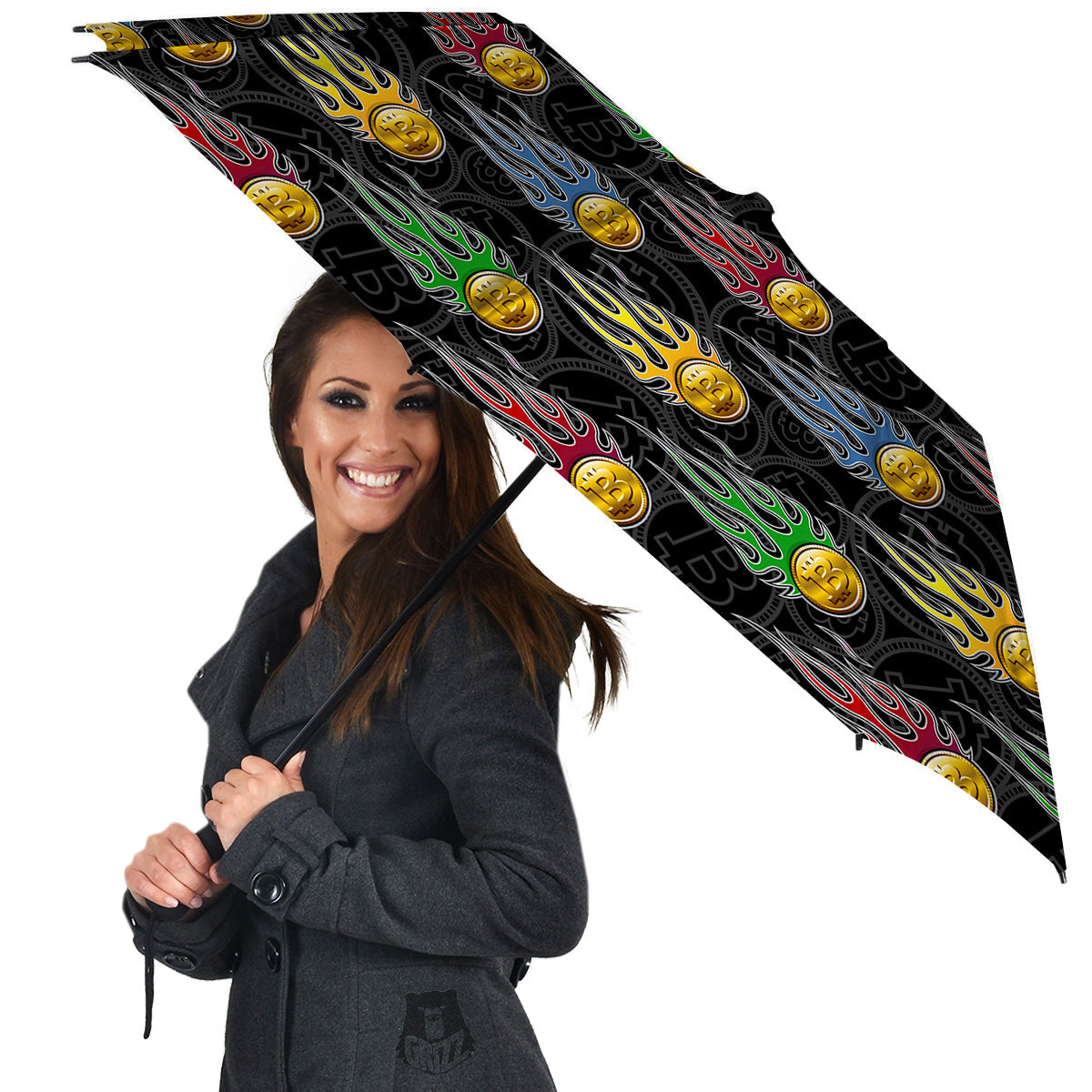 Digital Bitcoin On Fire Print Pattern Umbrella-grizzshop