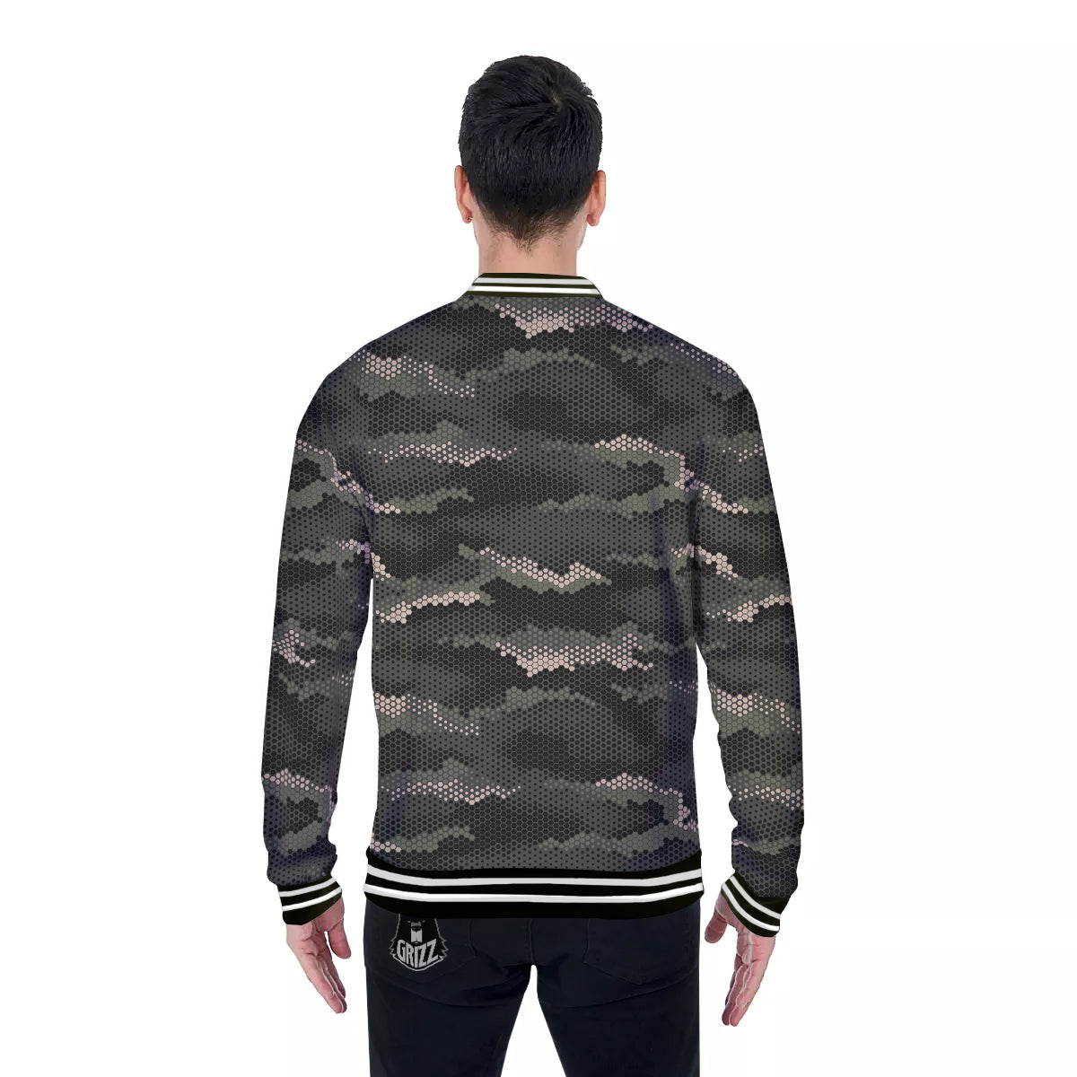 Digital Camo Army Green Print Pattern Baseball Jacket-grizzshop