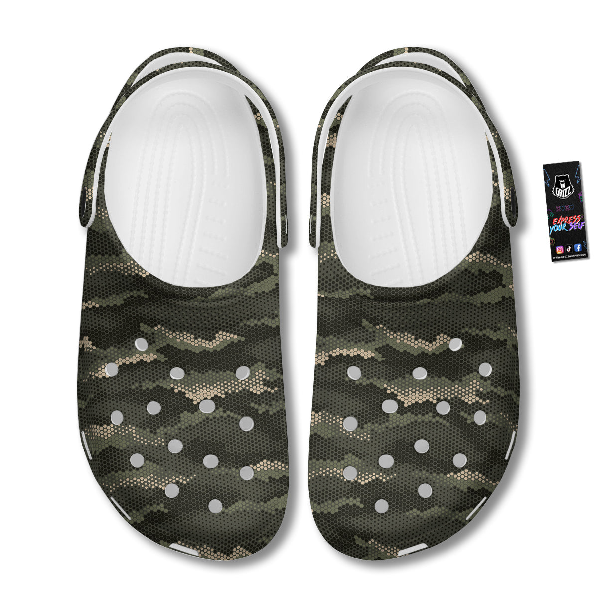 Digital Camo Army Green Print Pattern Clog-grizzshop