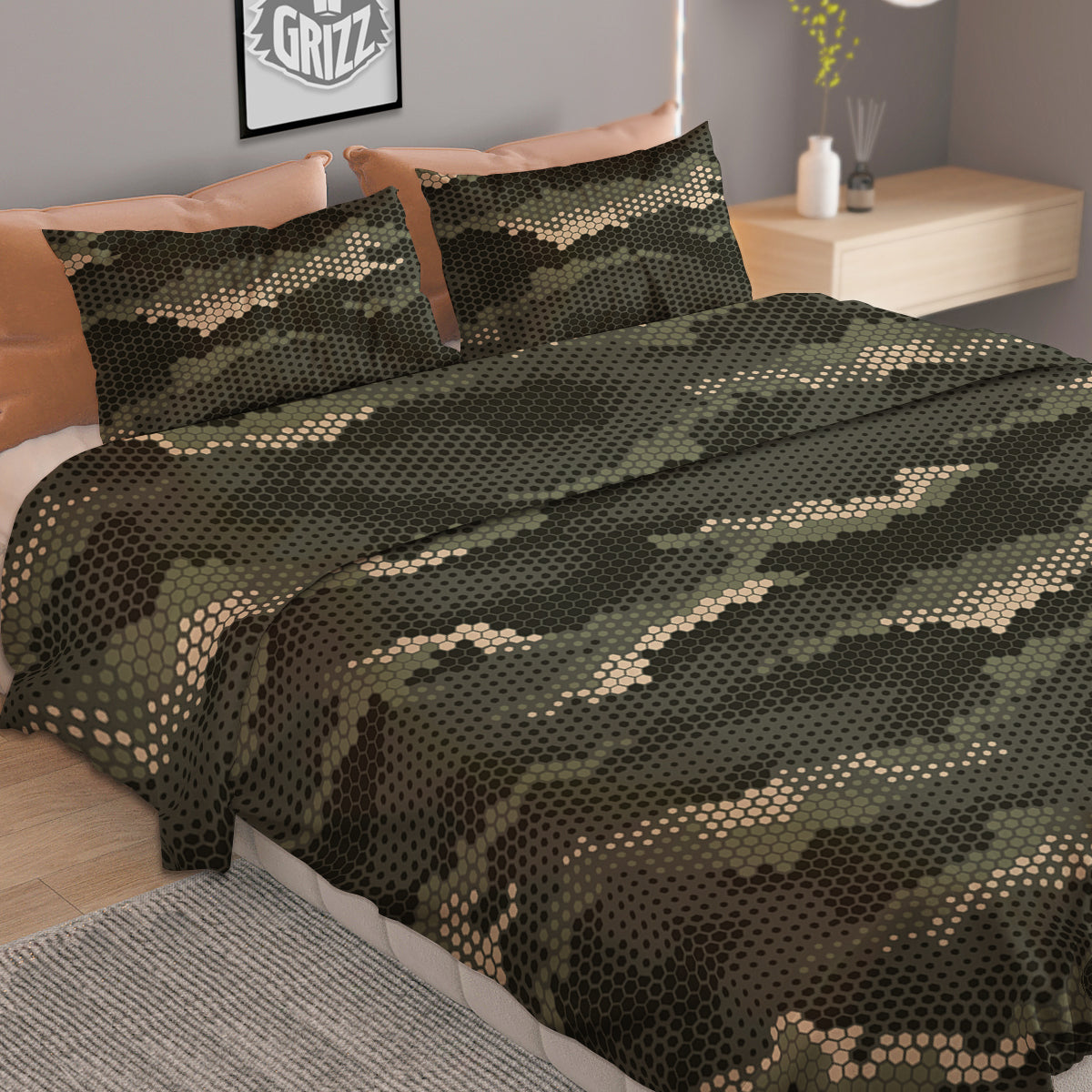 Digital Camo Army Green Print Pattern Duvet Cover Bedding Set