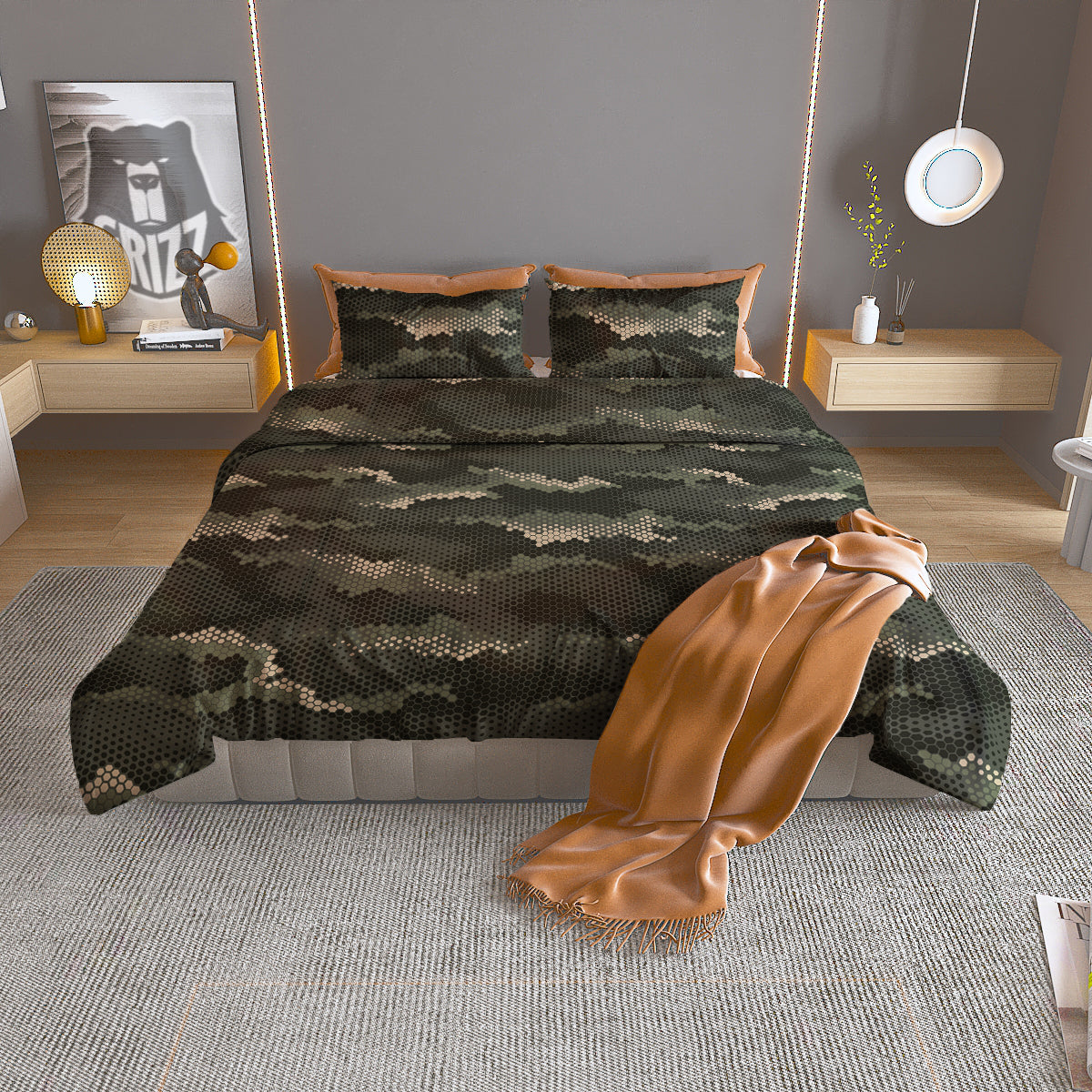 Digital Camo Army Green Print Pattern Duvet Cover Bedding Set