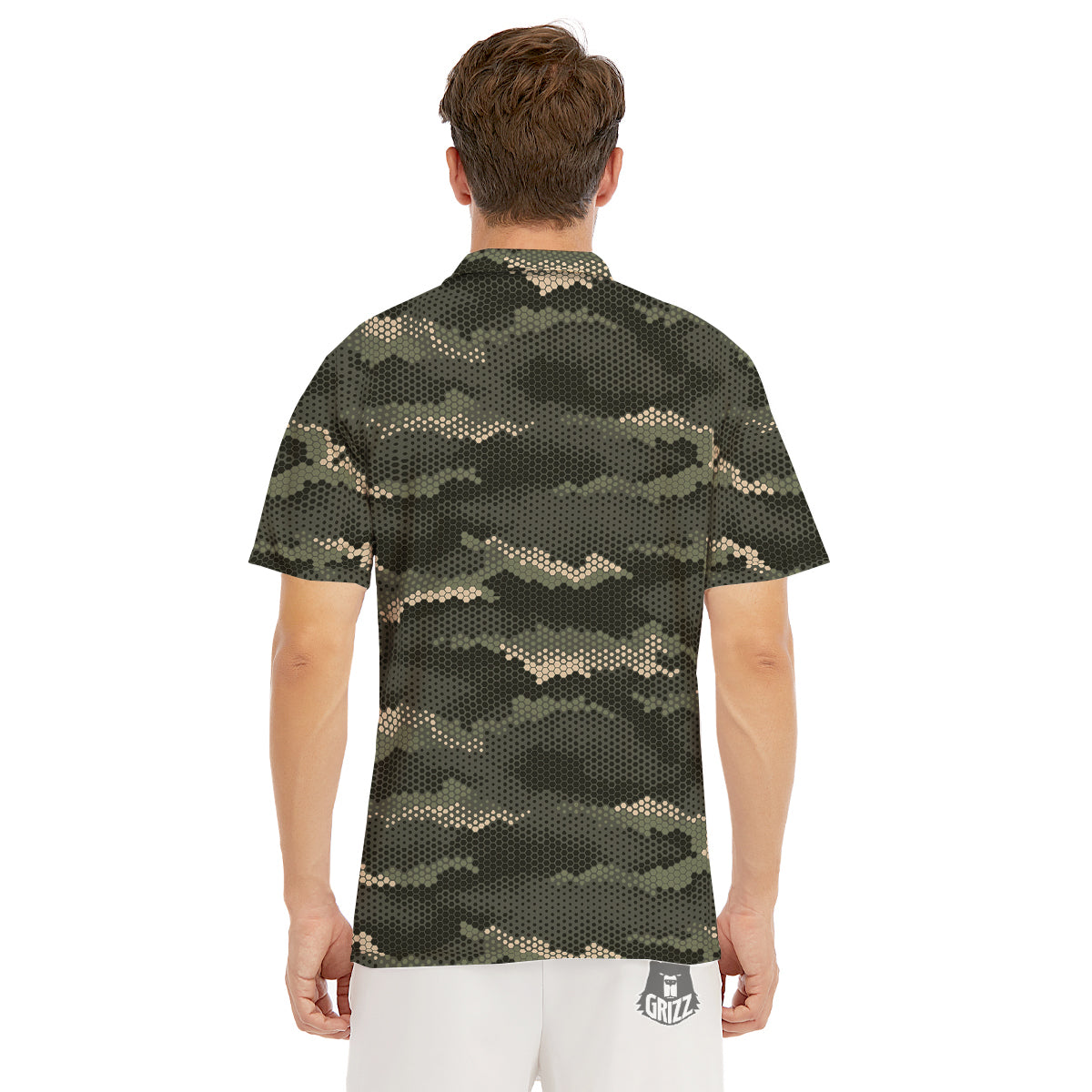 Digital Camo Army Green Print Pattern Men's Golf Shirts-grizzshop