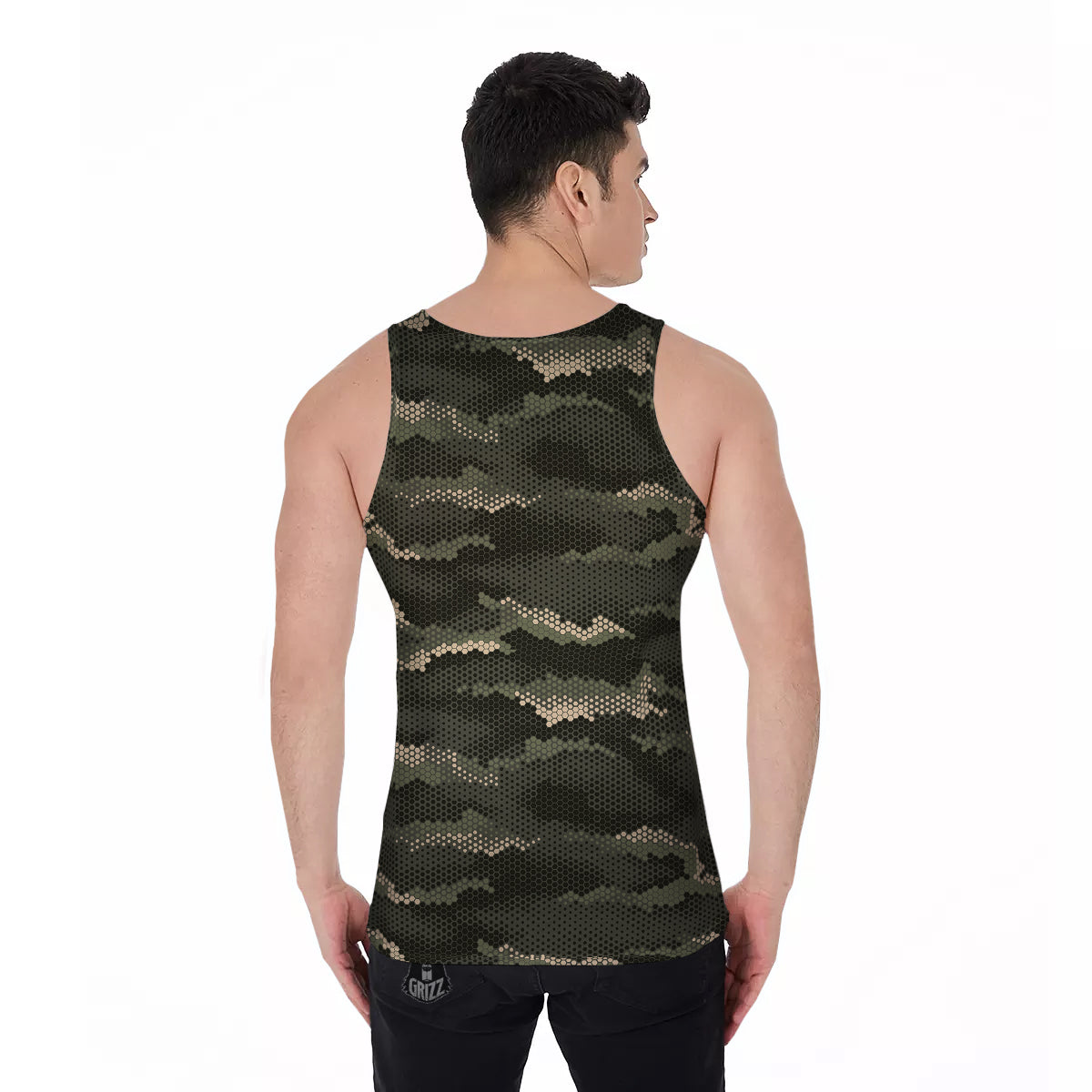 Digital Camo Army Green Print Pattern Men's Tank Top-grizzshop