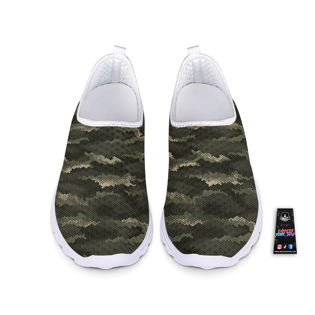 Digital Camo Army Green Print Pattern Nurse Shoes-grizzshop