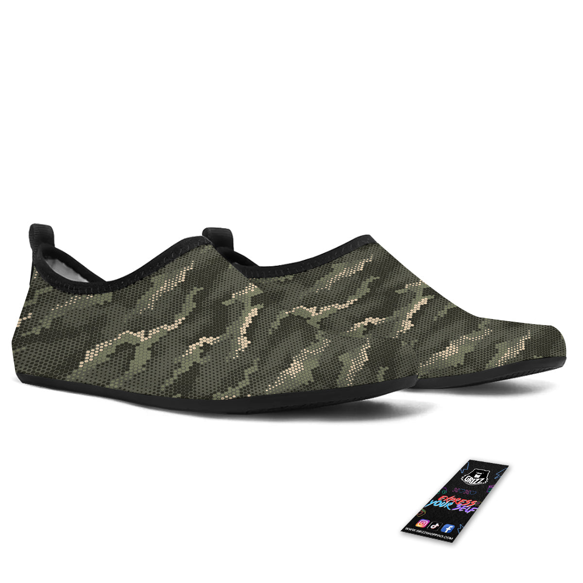 Digital Camo Army Green Print Pattern Water Shoes-grizzshop