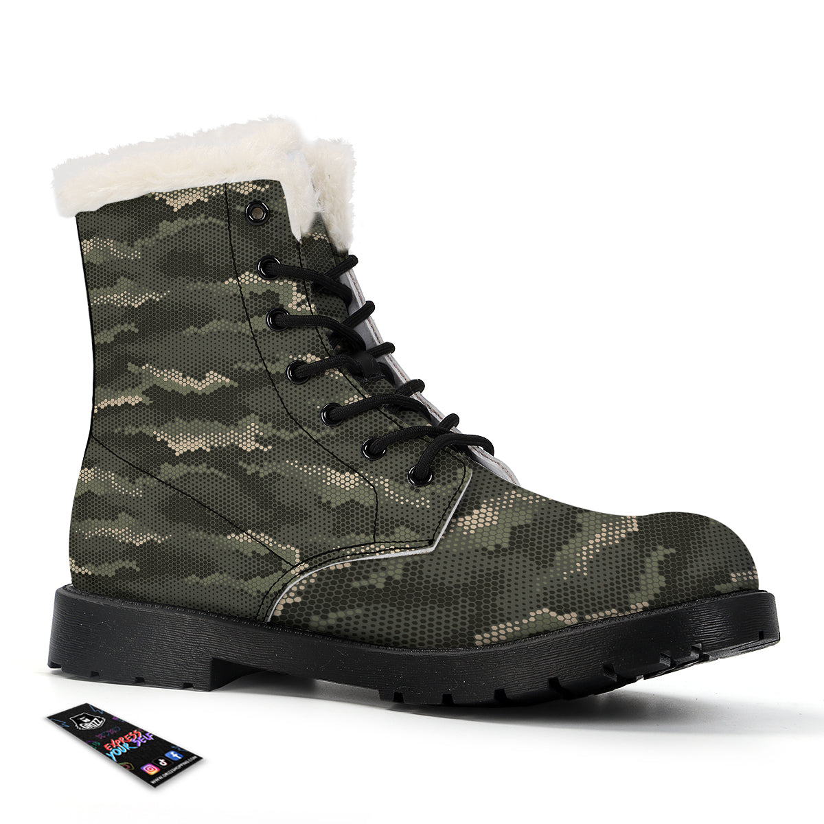 Digital Camo Army Green Print Pattern Winter Boots-grizzshop
