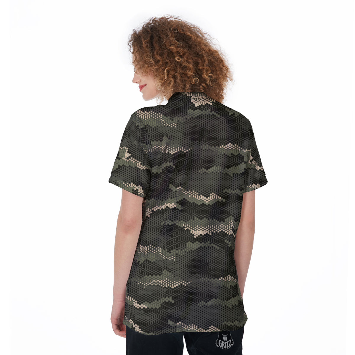 Digital Camo Army Green Print Pattern Women's Golf Shirts-grizzshop