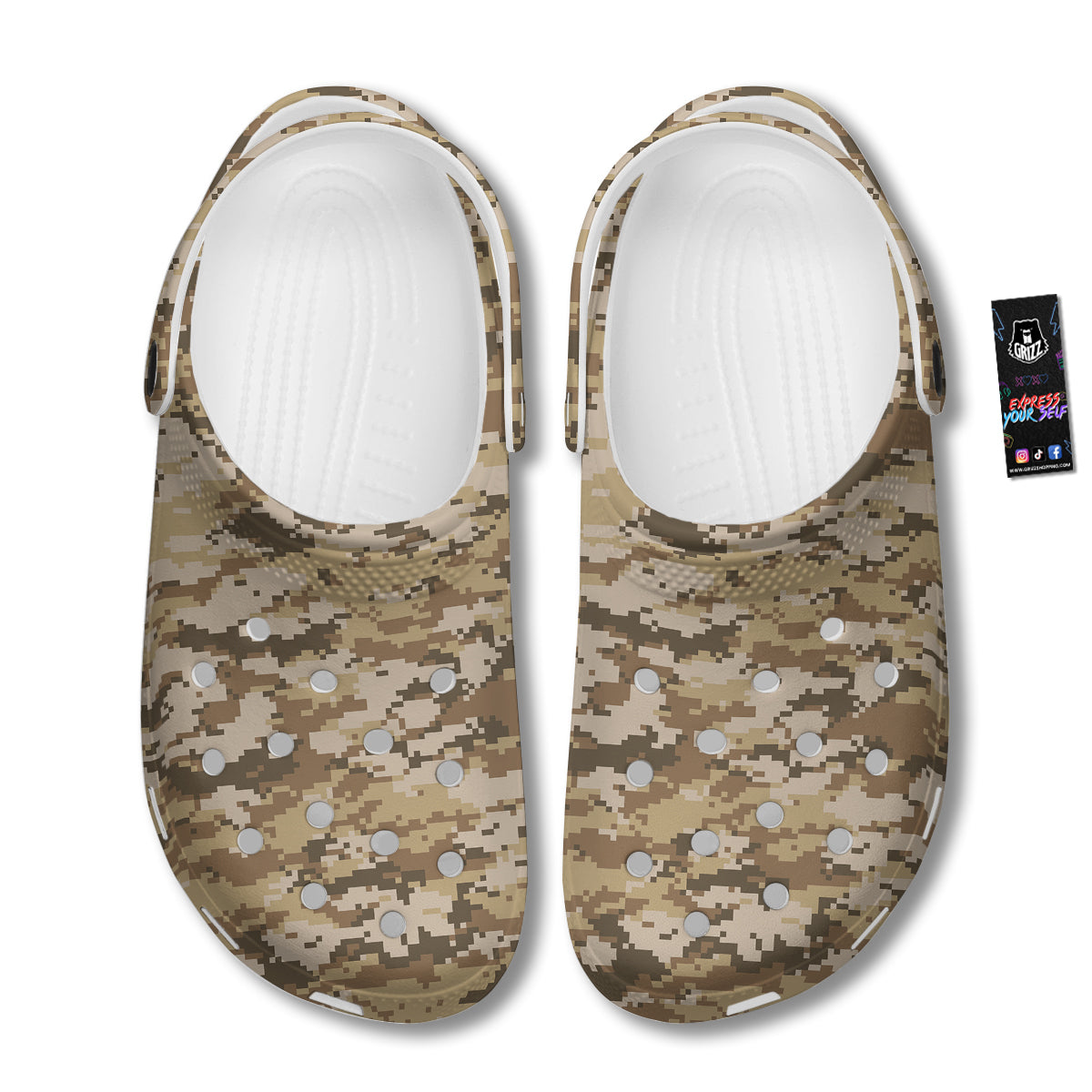 Digital Camo Beige Print Pattern Clog-grizzshop