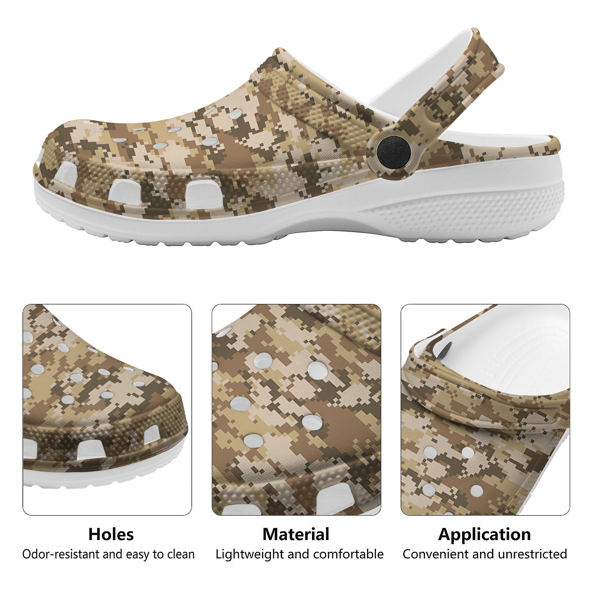 Digital Camo Beige Print Pattern Clog-grizzshop