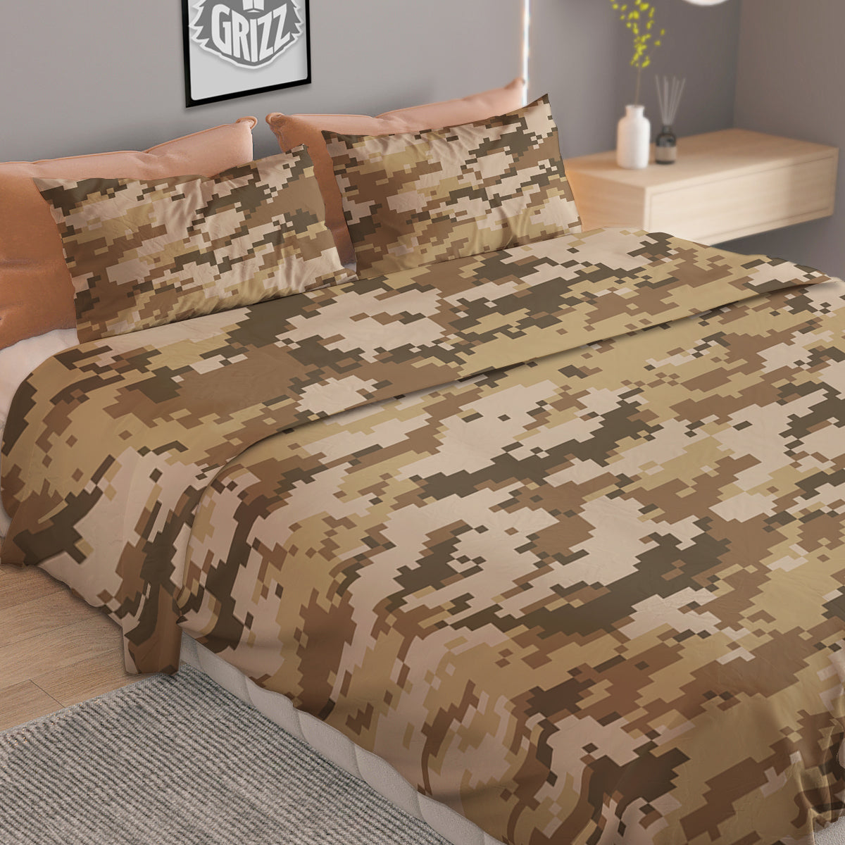 Digital Camo Beige Print Pattern Duvet Cover Bedding Set