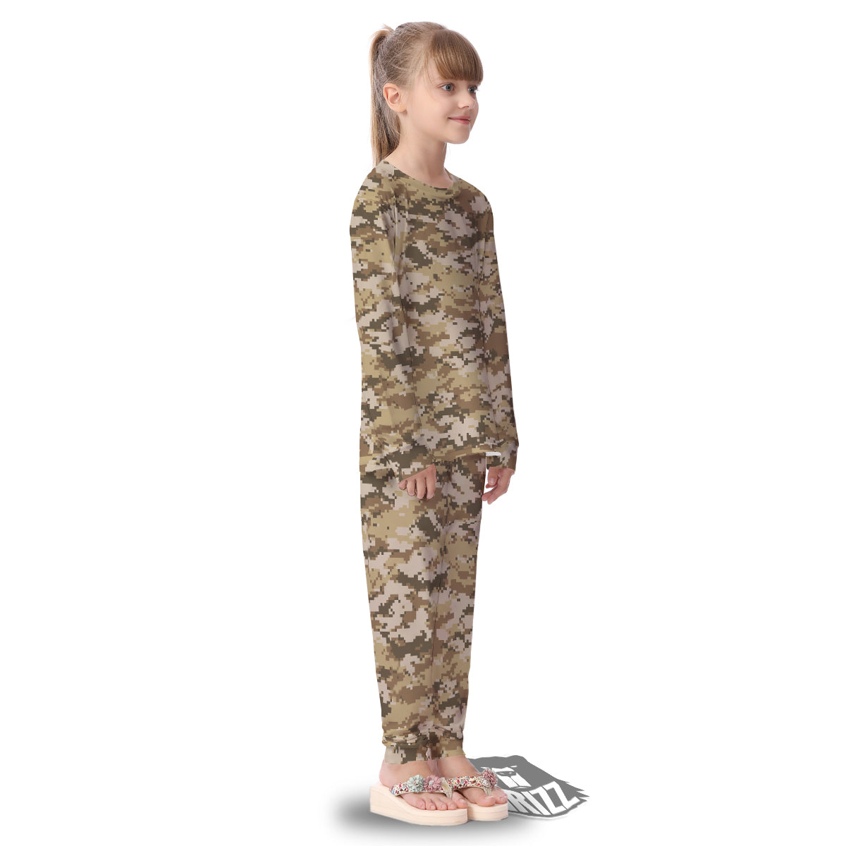 Digital Camo Beige Print Pattern Kid's Pajamas-grizzshop