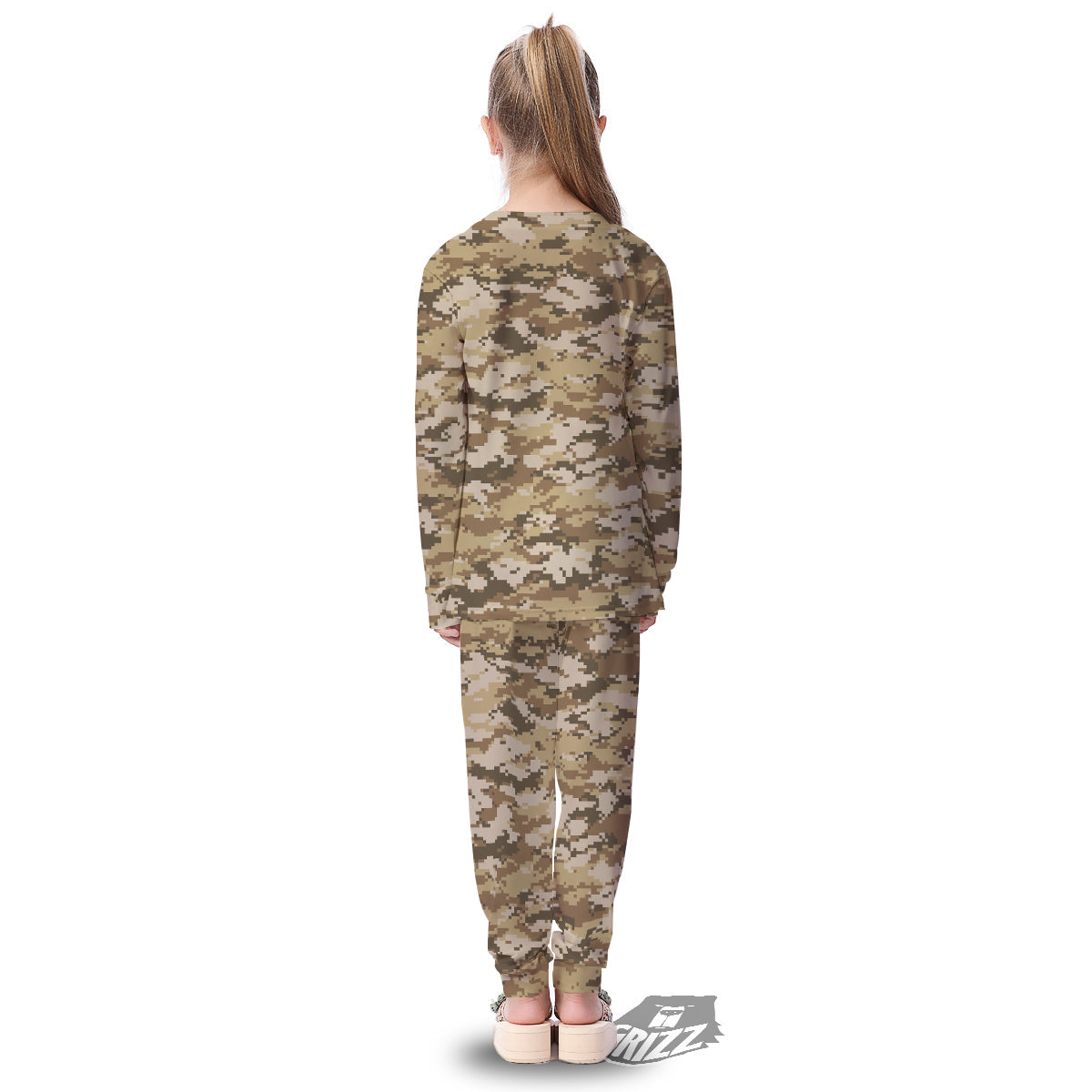 Digital Camo Beige Print Pattern Kid's Pajamas-grizzshop
