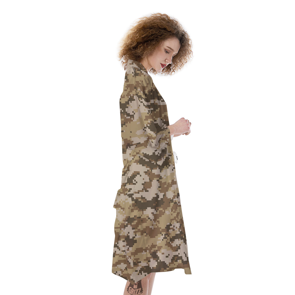 Digital Camo Beige Print Pattern Kimono-grizzshop