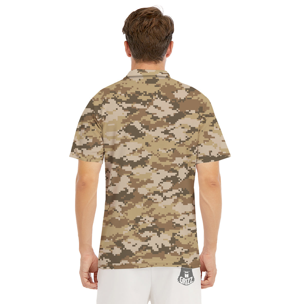 Digital Camo Beige Print Pattern Men's Golf Shirts-grizzshop