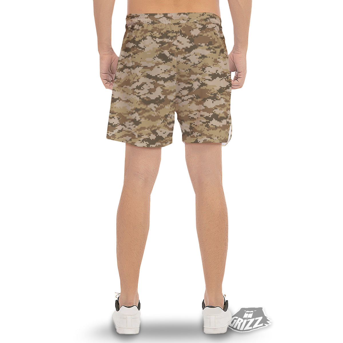 Digital Camo Beige Print Pattern Men's Gym Shorts-grizzshop