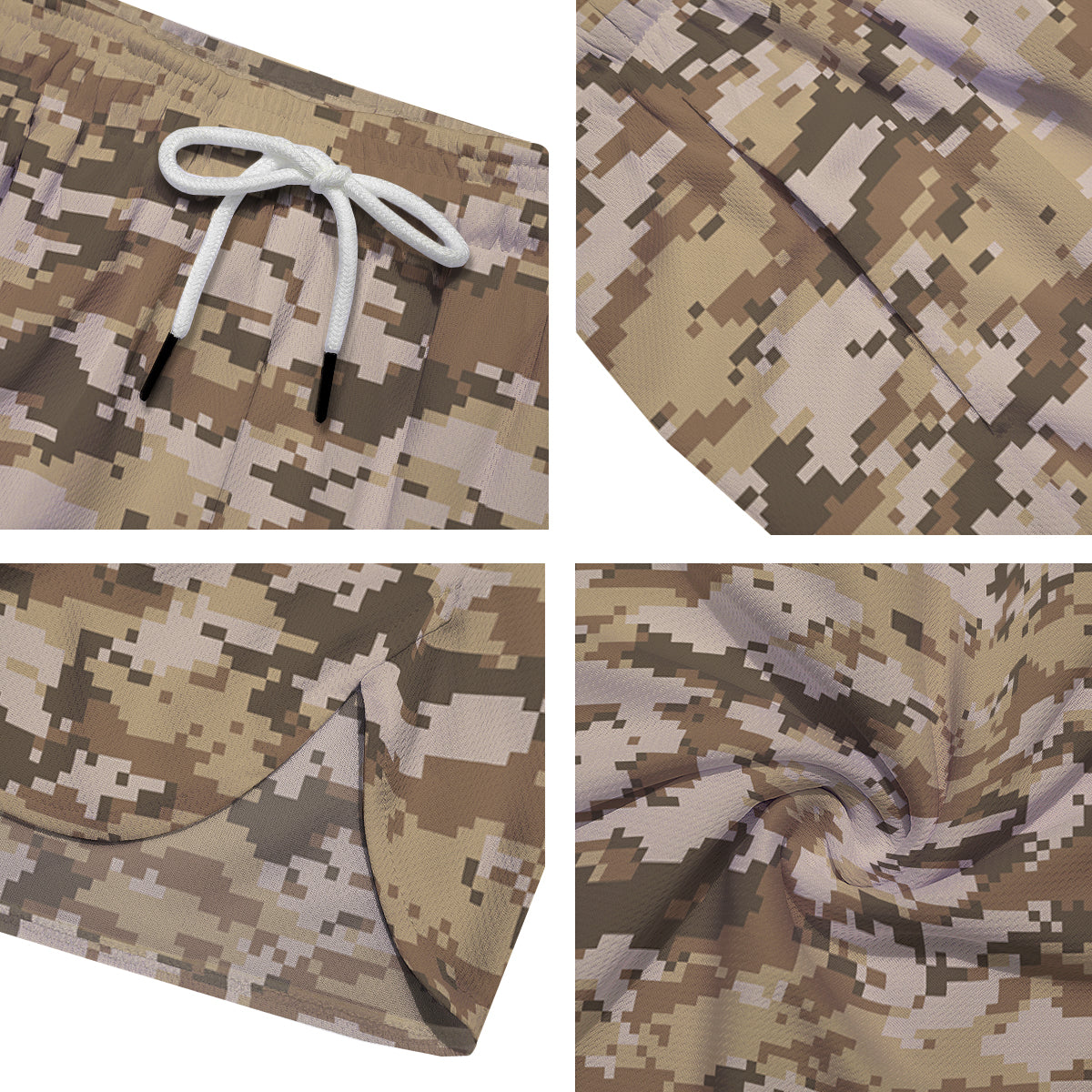 Digital Camo Beige Print Pattern Men's Running Shorts-grizzshop