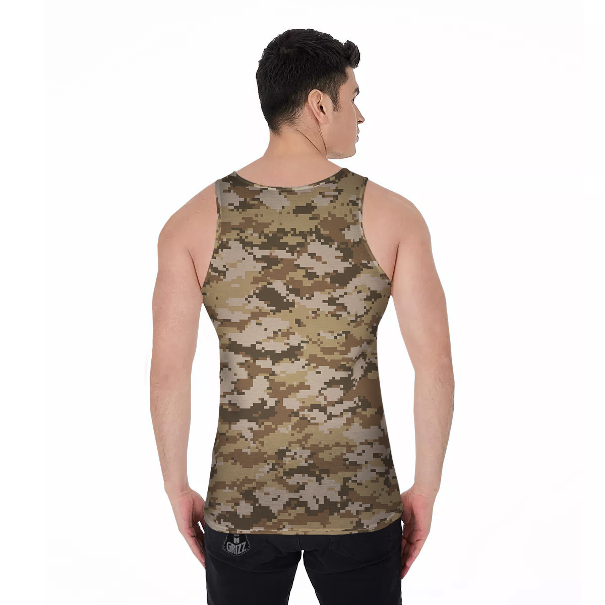 Digital Camo Beige Print Pattern Men's Tank Top-grizzshop