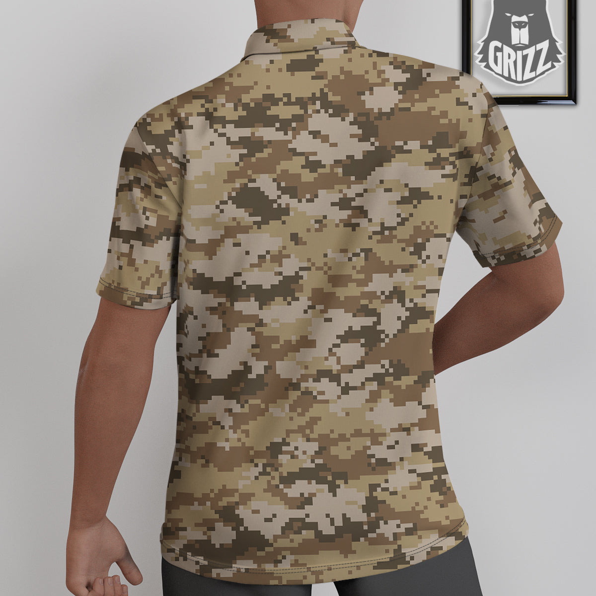 Digital Camo Beige Print Pattern Untucked Shirts-grizzshop