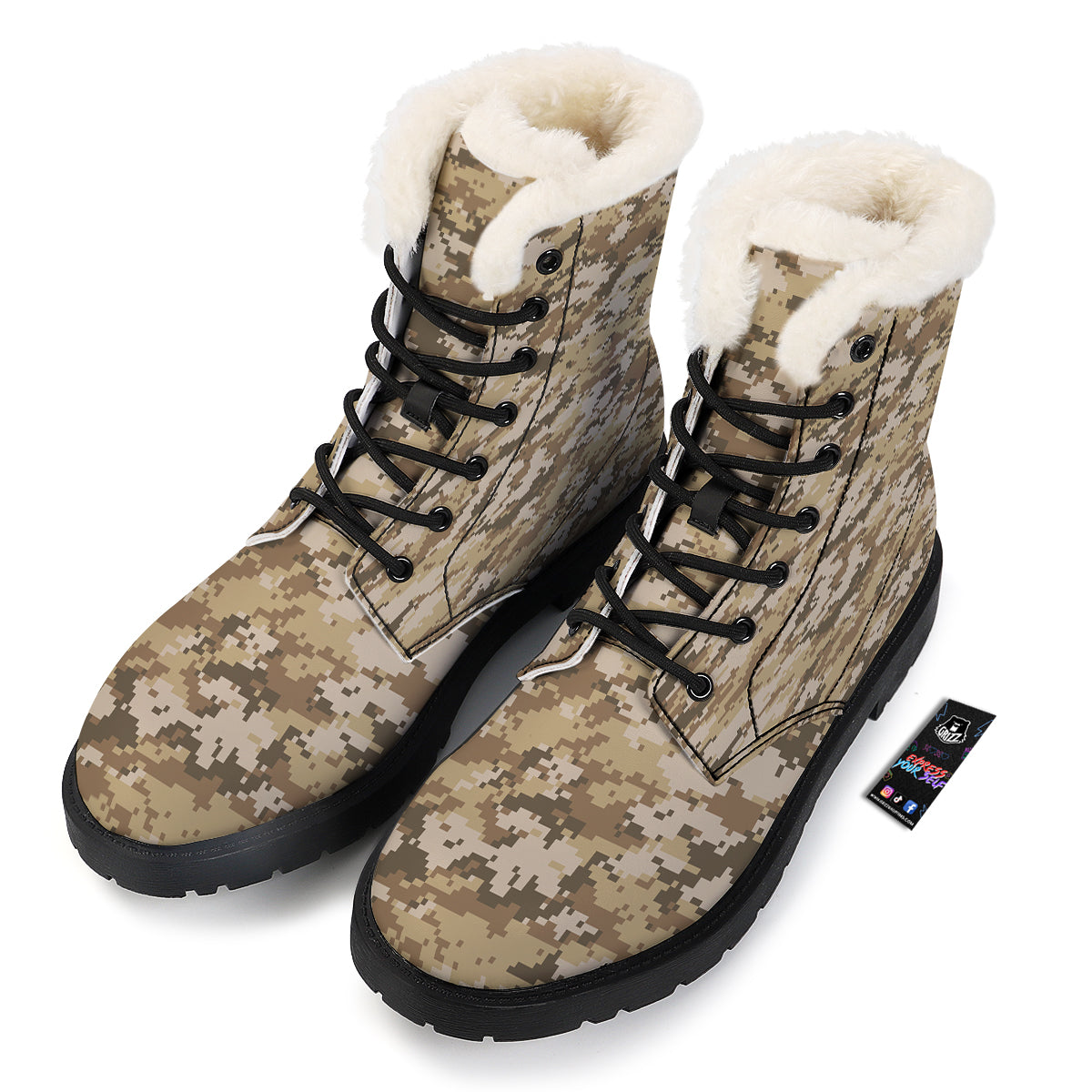 Digital Camo Beige Print Pattern Winter Boots-grizzshop