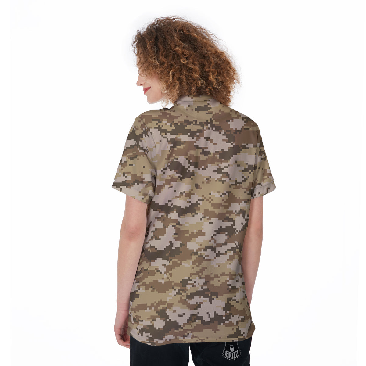 Digital Camo Beige Print Pattern Women's Golf Shirts-grizzshop