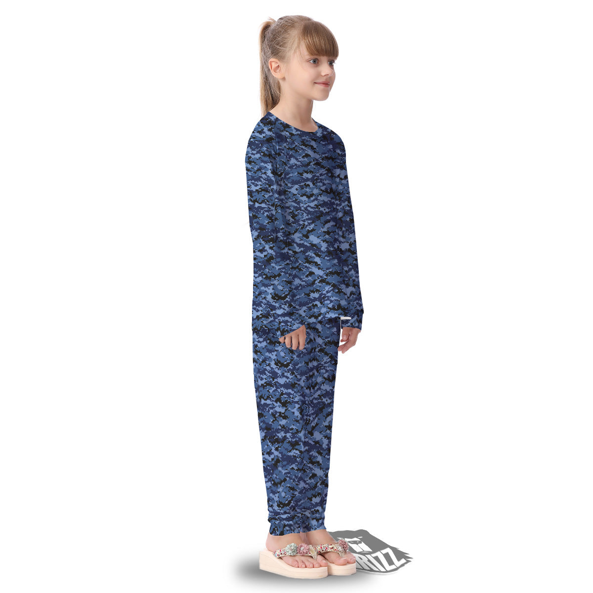 Digital Camo Black And Blue Print Kid's Pajamas-grizzshop