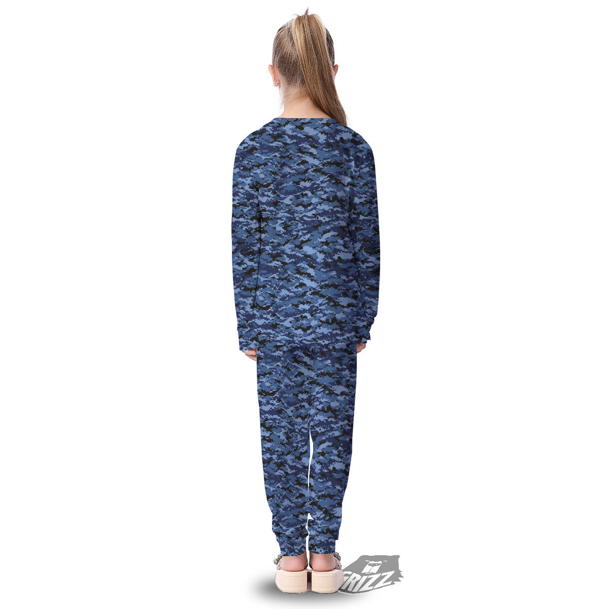 Digital Camo Black And Blue Print Kid's Pajamas-grizzshop