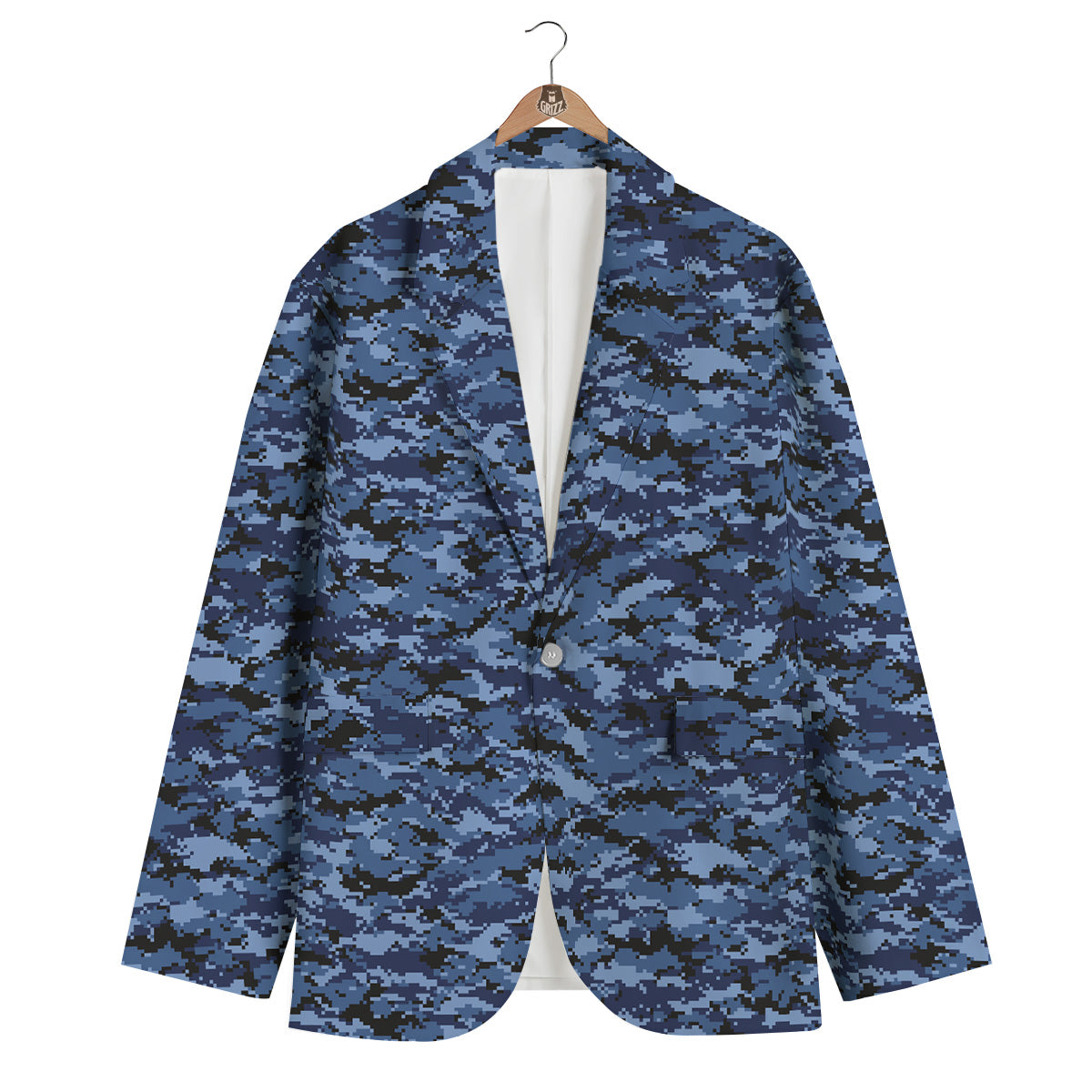Digital Camo Black And Blue Print Men's Blazer-grizzshop