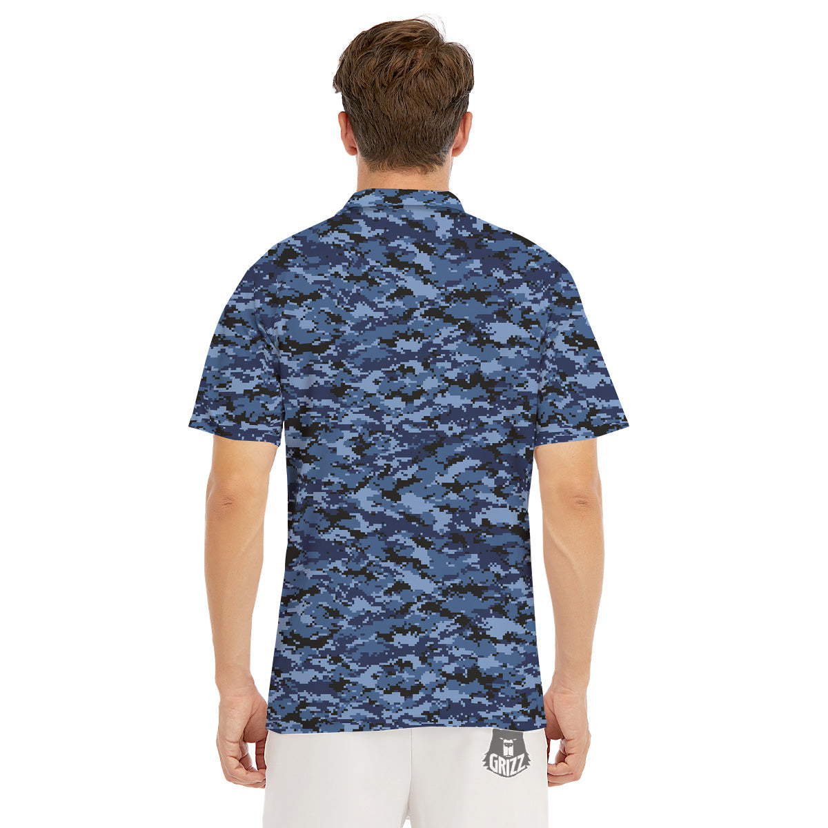 Digital Camo Black And Blue Print Men's Golf Shirts-grizzshop