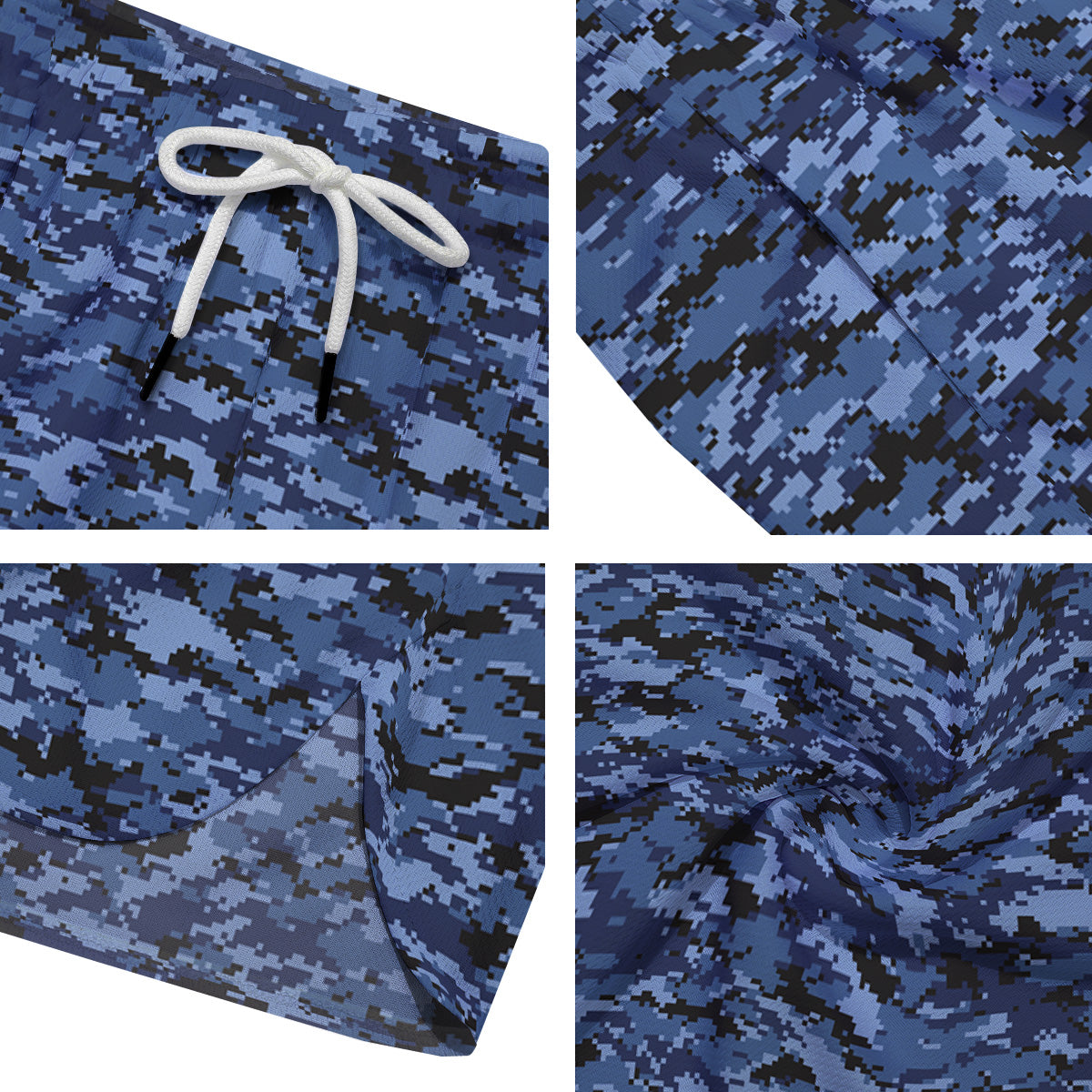 Digital Camo Black And Blue Print Men's Running Shorts-grizzshop