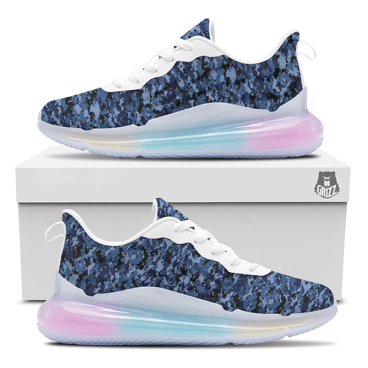Digital Camo Black And Blue Print Running Sneakers-grizzshop